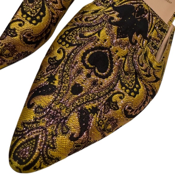 J. Crew Marina Marigold/Black Brocade Pointed Toe Flat Mules - Picture 5 of 11